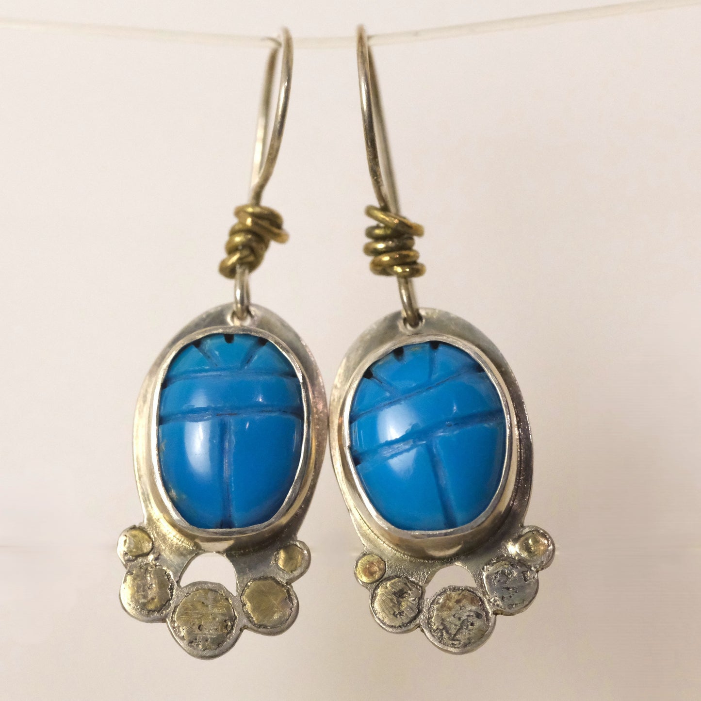 Scarab beetle turquoise and silver earrings by VerdeRame Jewels