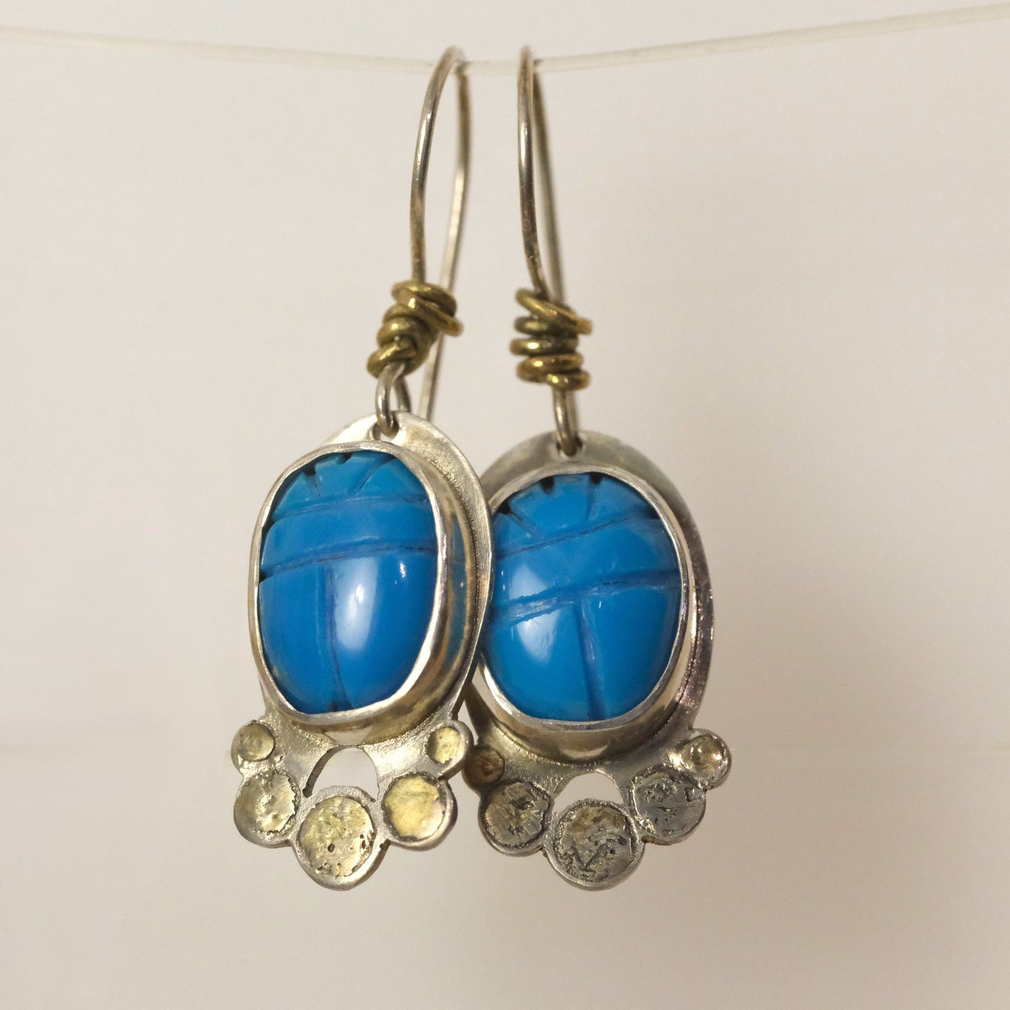 Scarab beetle turquoise and silver earrings by VerdeRame Jewels