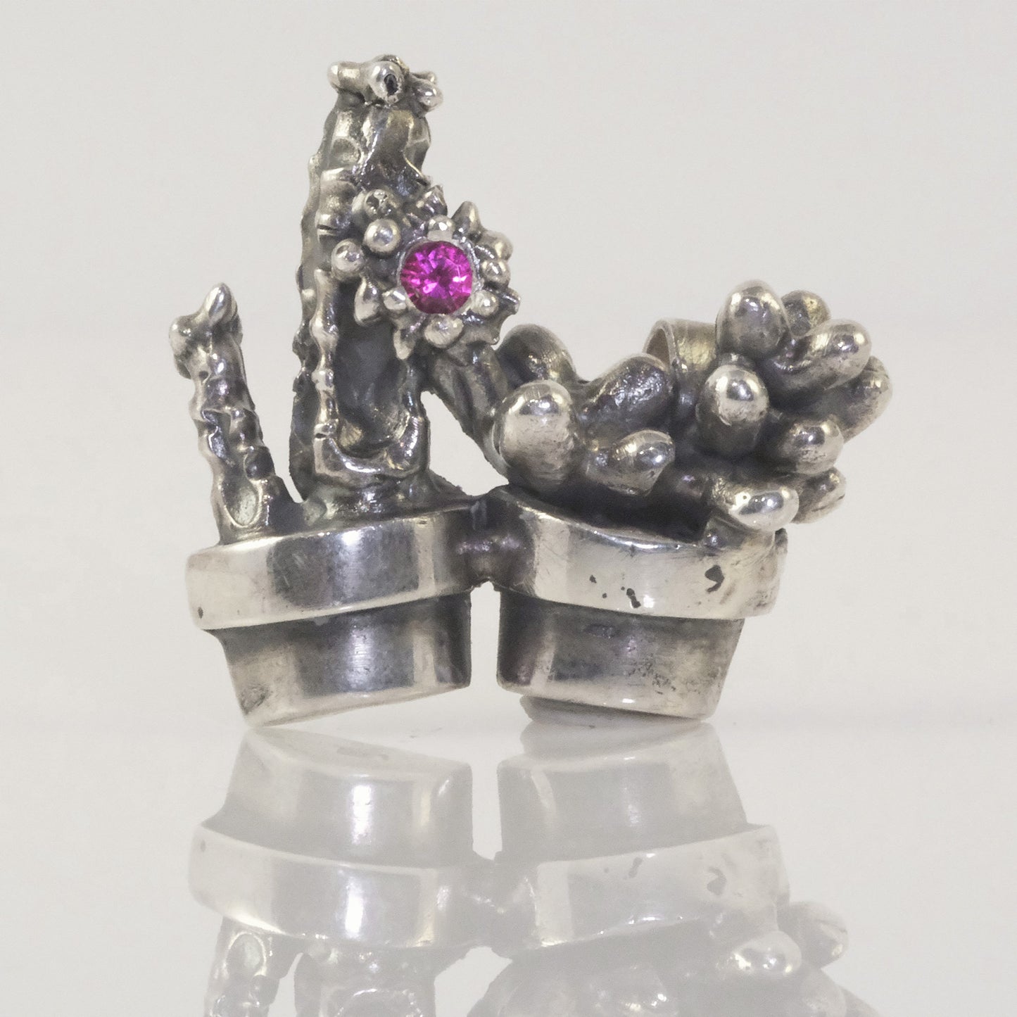 Cacti pendant with pink zirconia by VerdeRame Jewels