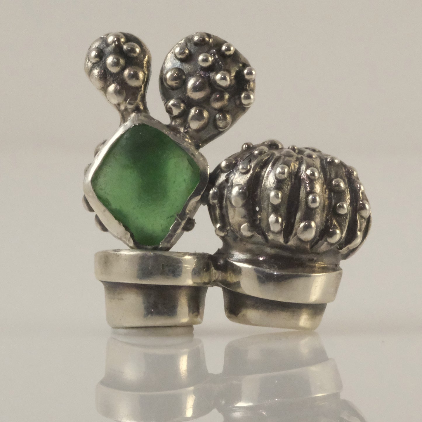 Cacti pendant with sea glass by VerdeRame Jewels
