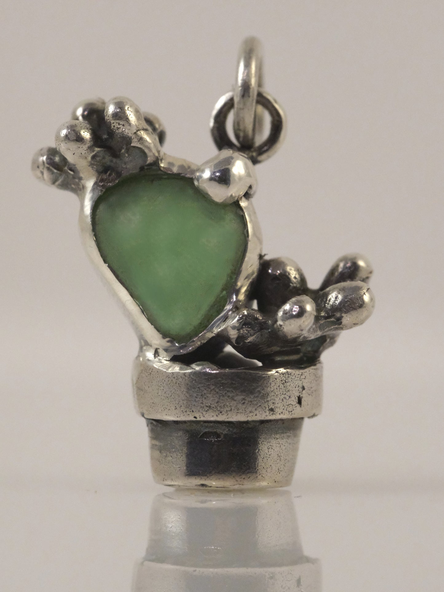 Silver cactus pendant handmade by VerdeRame Jewels