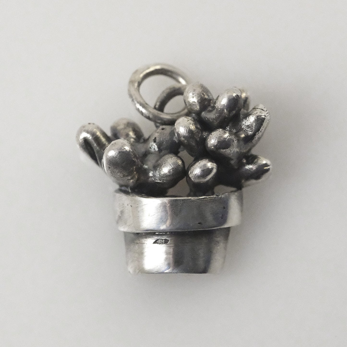 Silver cactus pendant handmade by VerdeRame Jewels