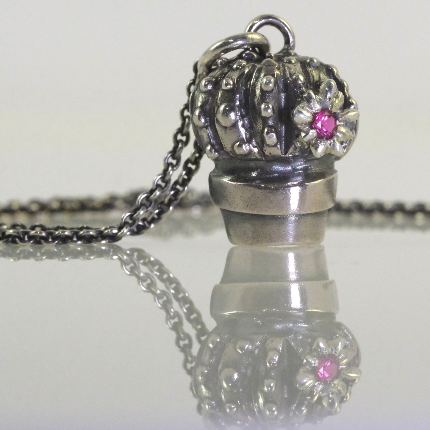Silver cactus pendant handmade by VerdeRame Jewels