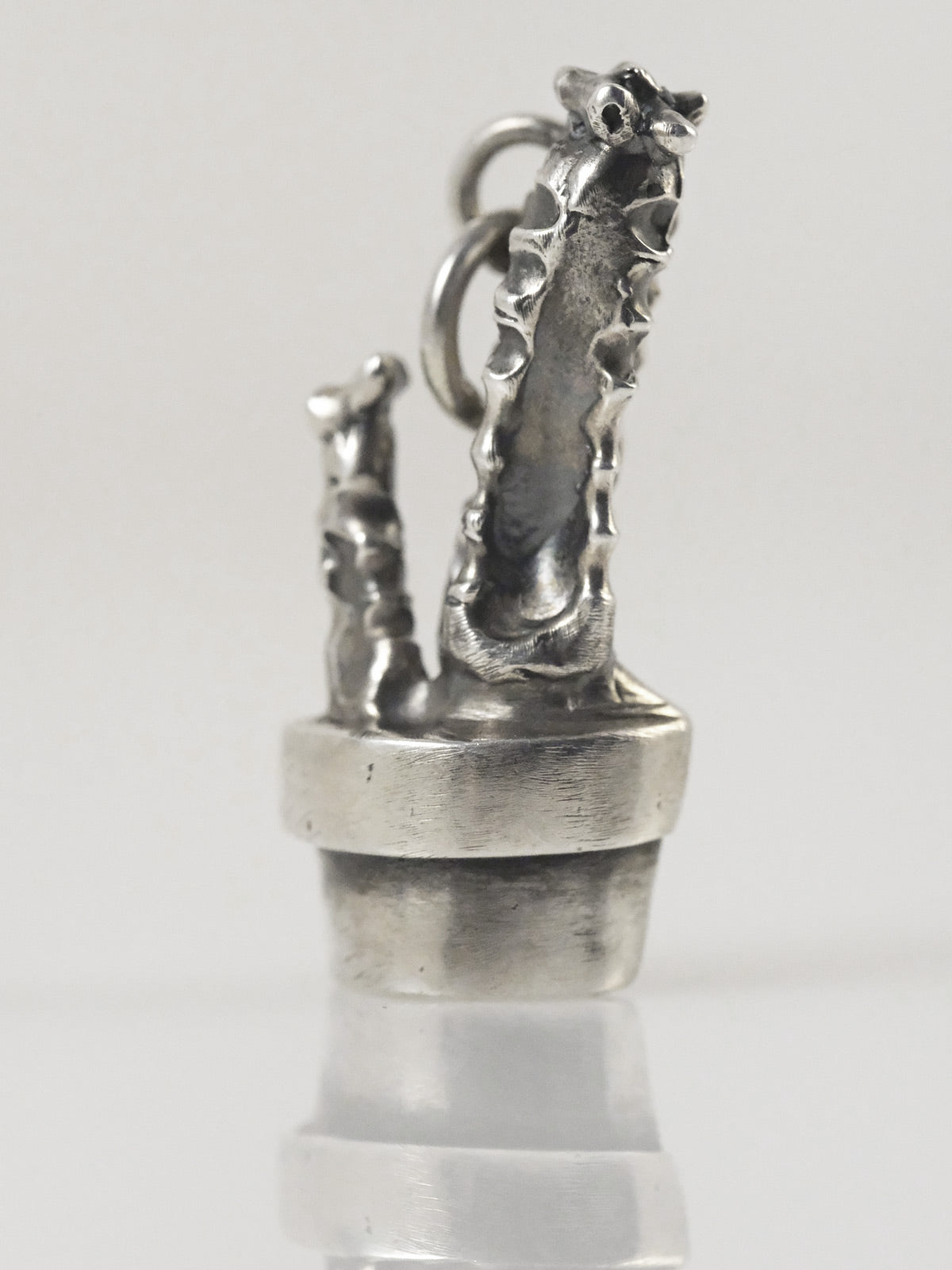 Silver cactus pendant handmade by VerdeRame Jewels