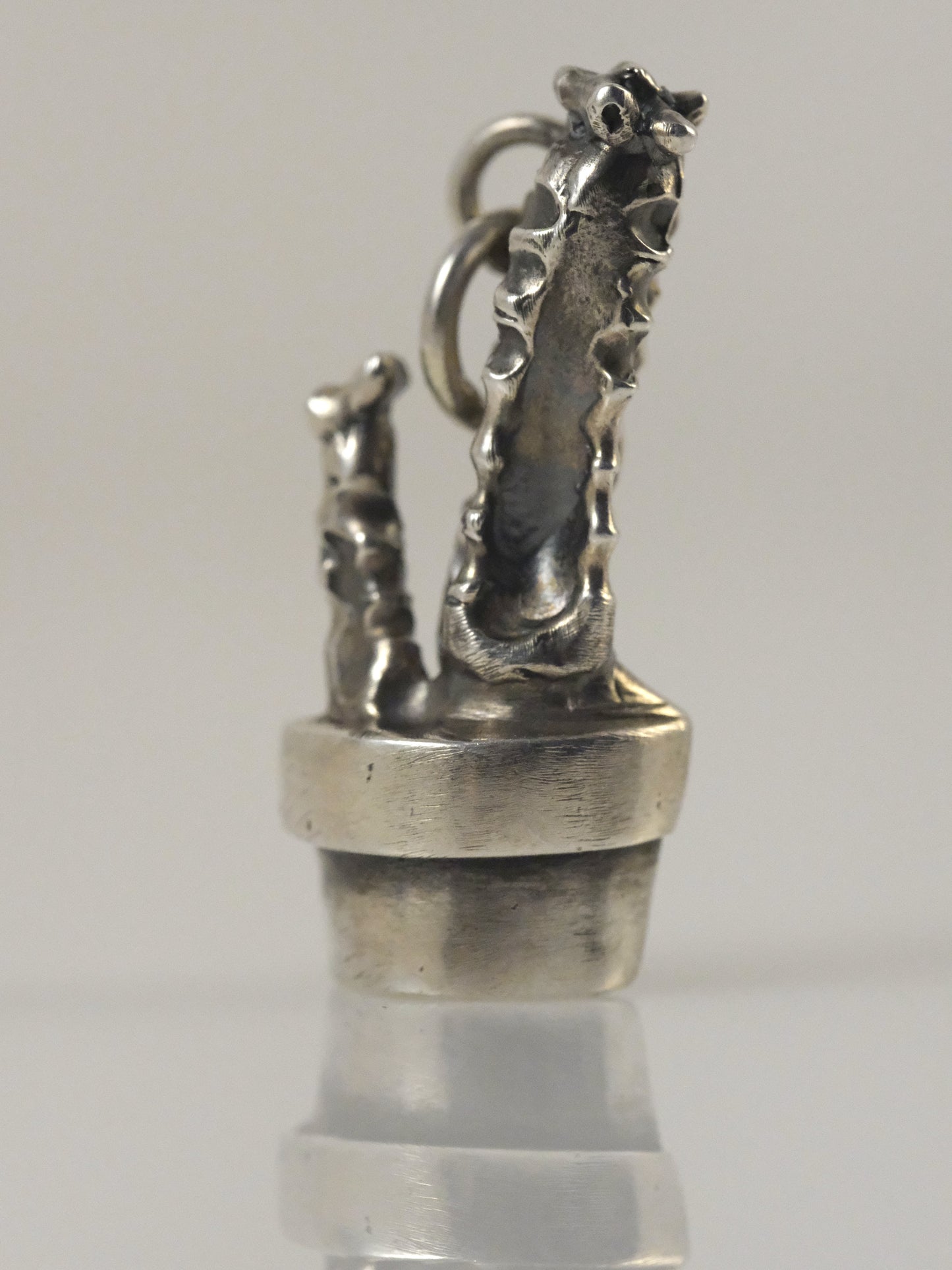 Silver cactus pendant handmade by VerdeRame Jewels