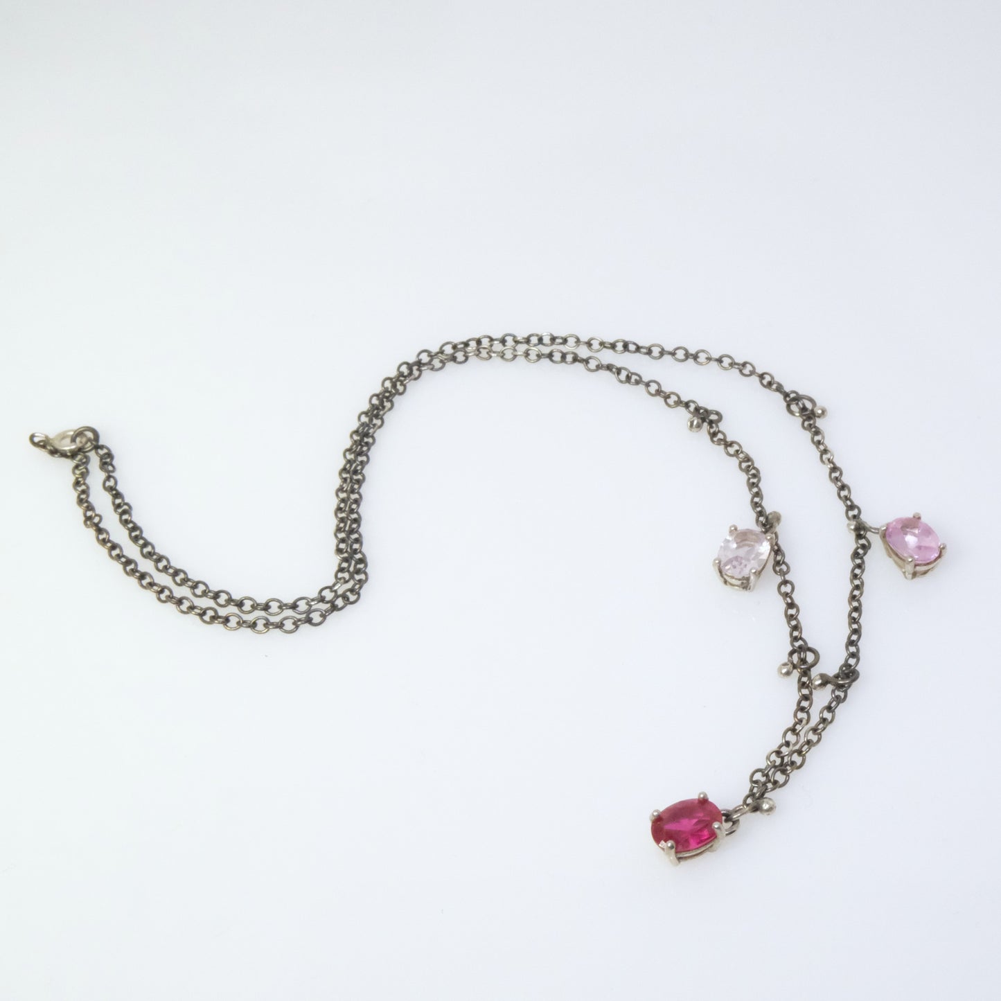 Quirky oxidised silver necklace with oval crystals handmade by VerdeRame Jewels
