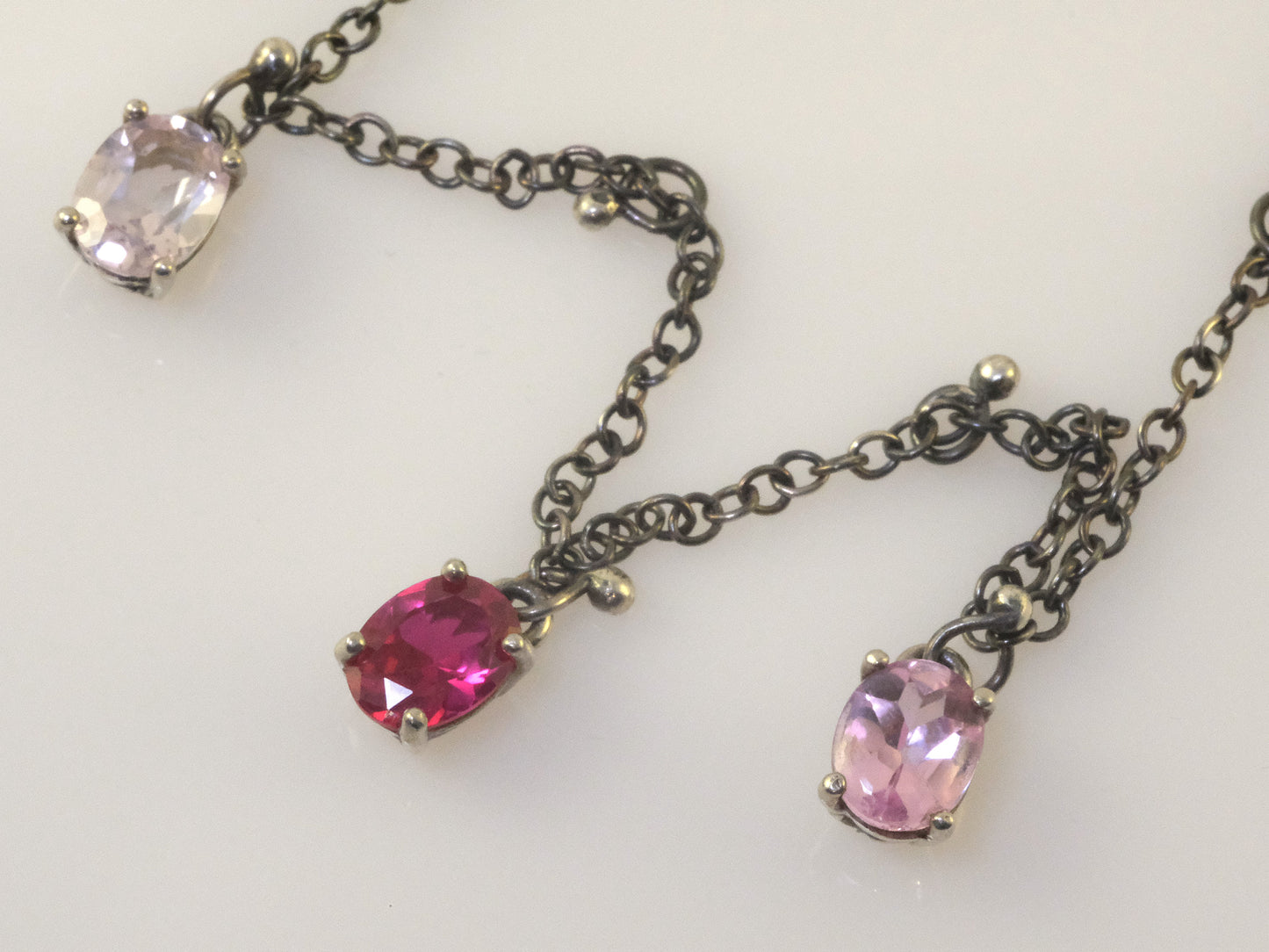 Quirky oxidised silver necklace with oval crystals handmade by VerdeRame Jewels