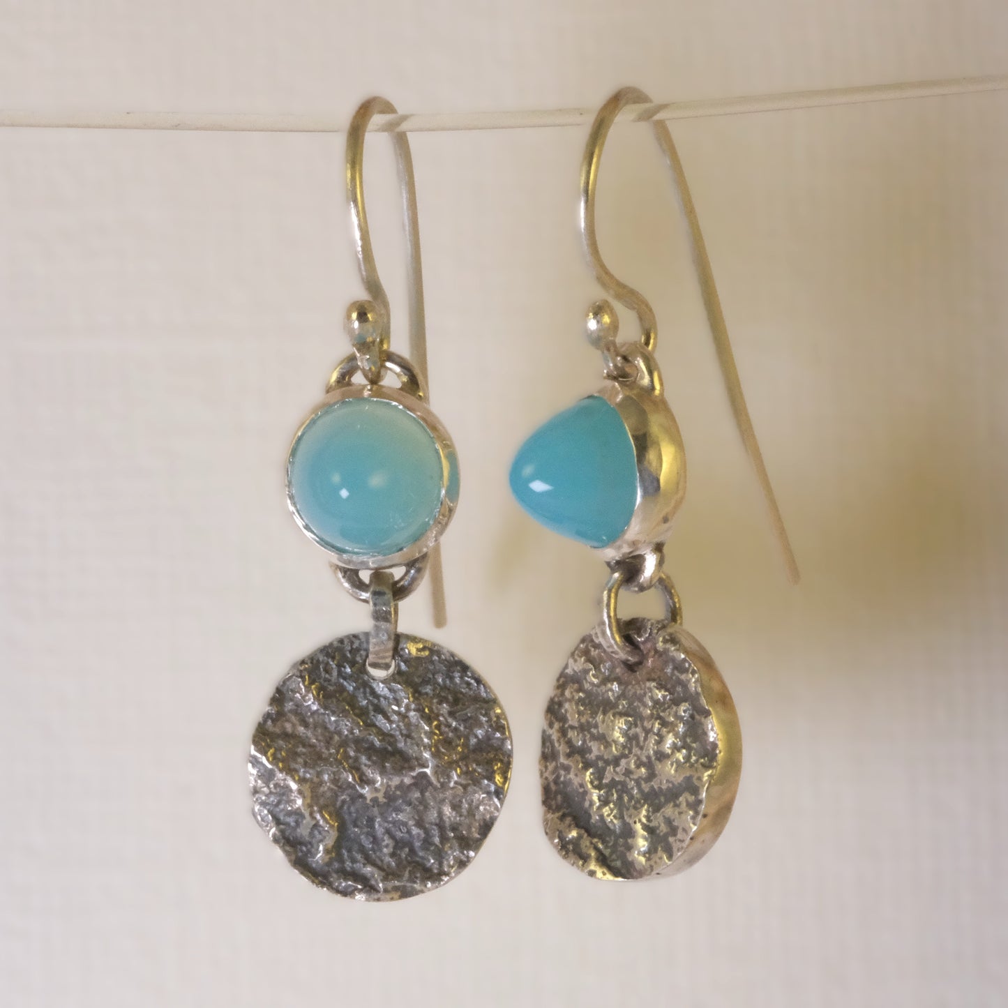 Reticulated silver and blue chalcedony earrings by VerdeRame Jewels