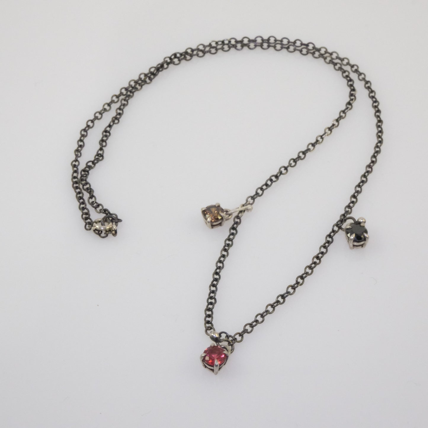 Quirky oxidised silver necklace with round crystals handmade by VerdeRame Jewels