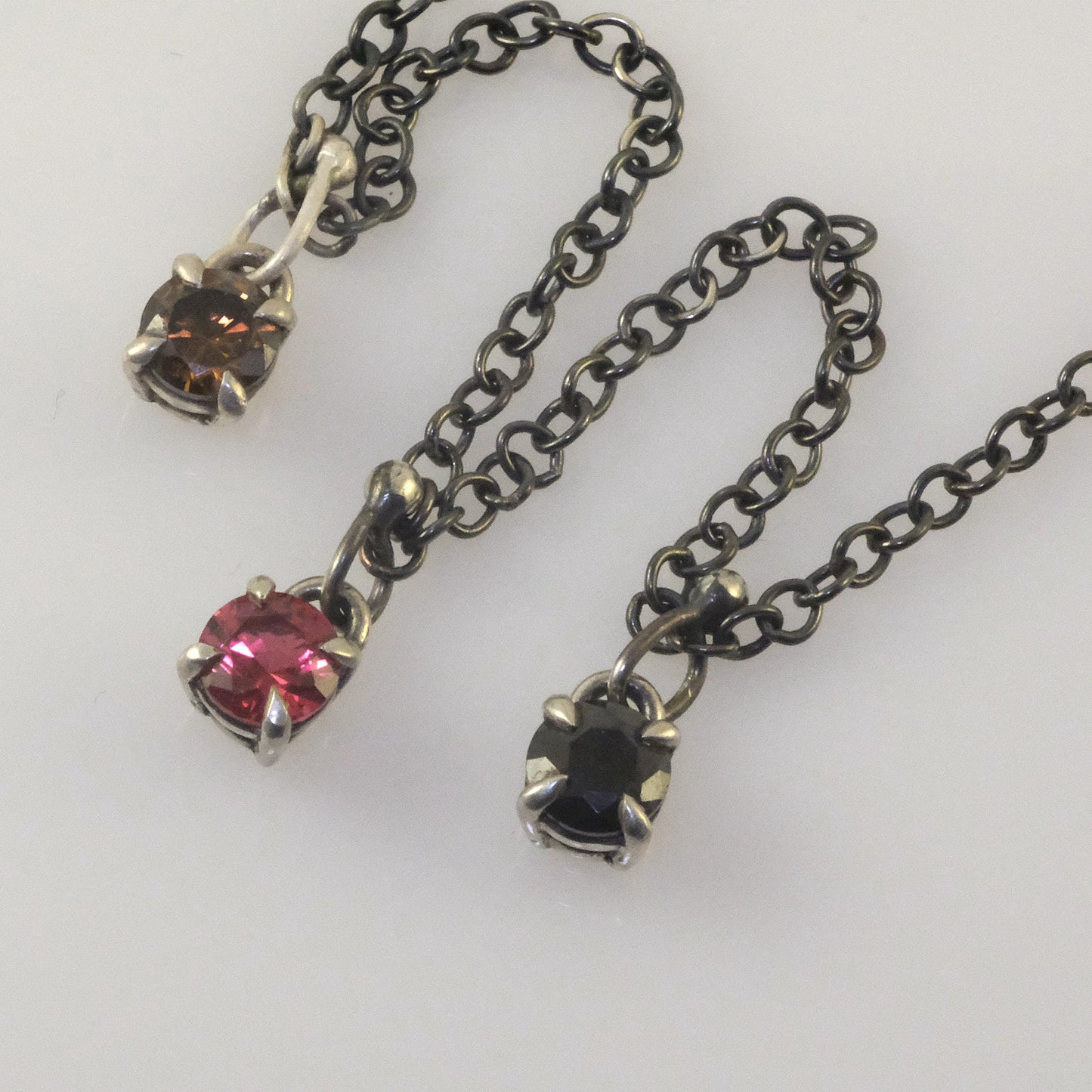 Quirky oxidised silver necklace with round crystals handmade by VerdeRame Jewels
