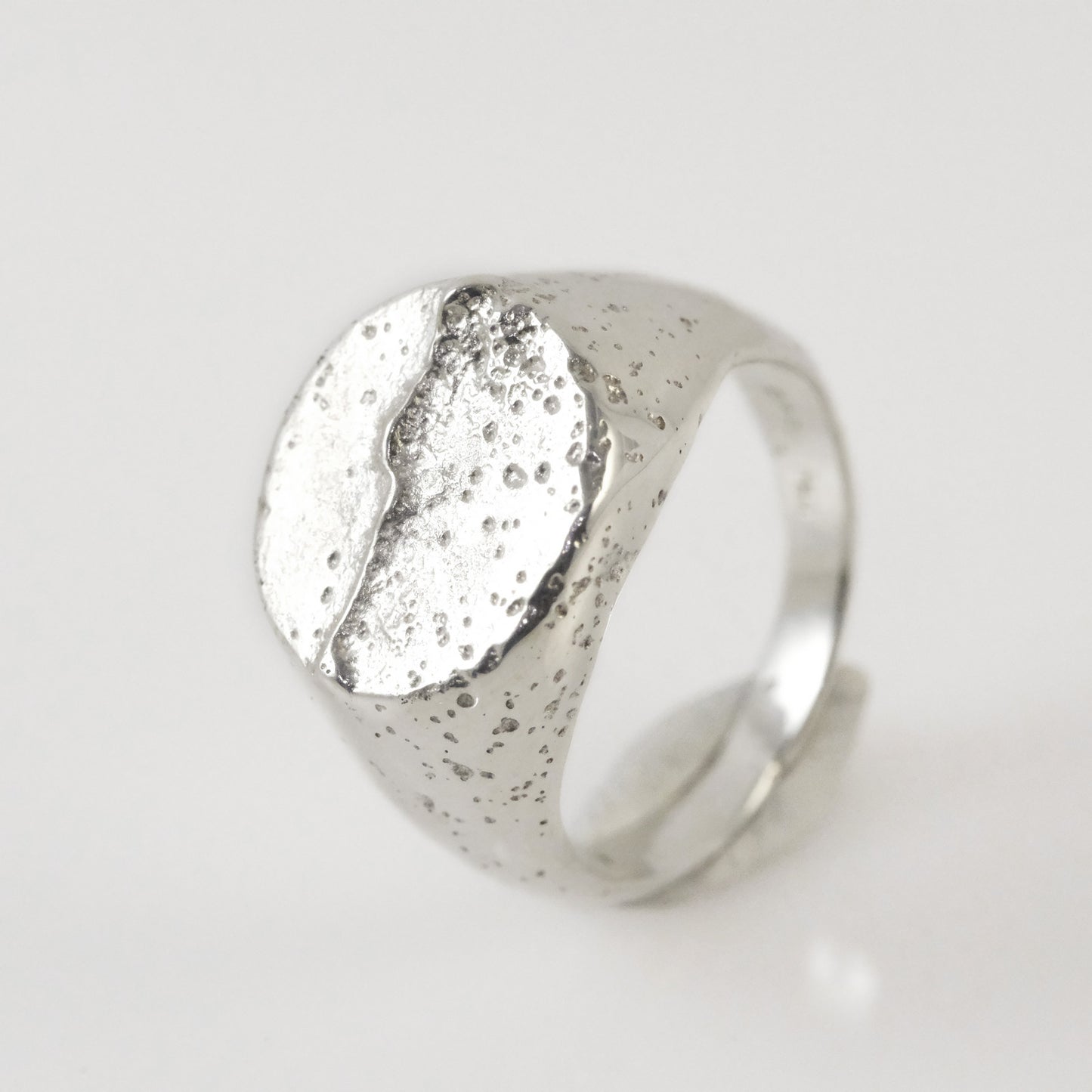 Sand-cast signet ring handmade by VerdeRame Jewels