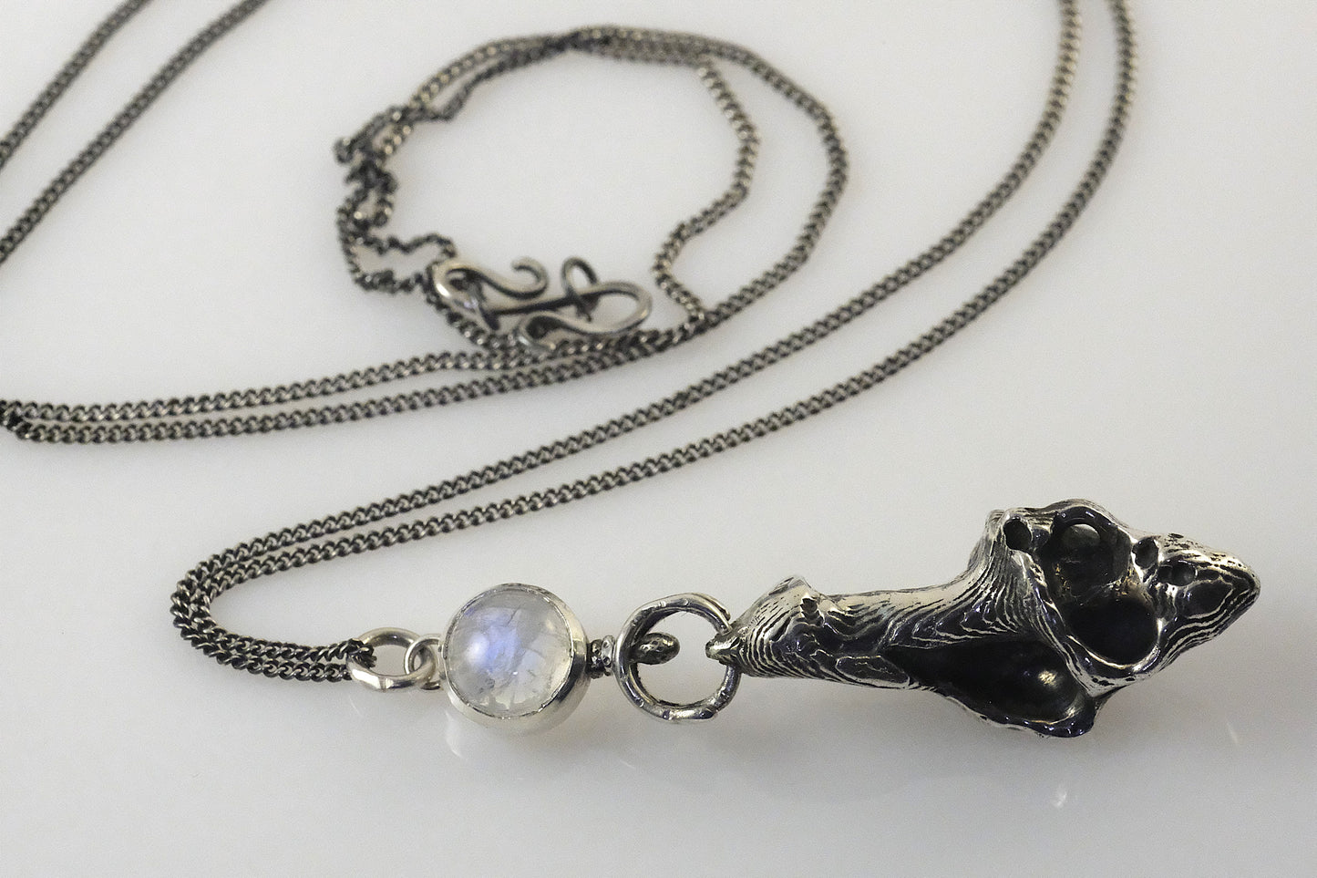 Cuttlefish cast sea shell silver pendant with moonstone by VerdeRame Jewels