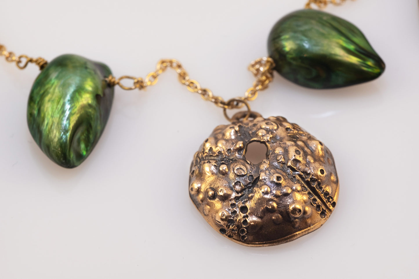 Detail of bronze urchin handmade by VerdeRame Jewels