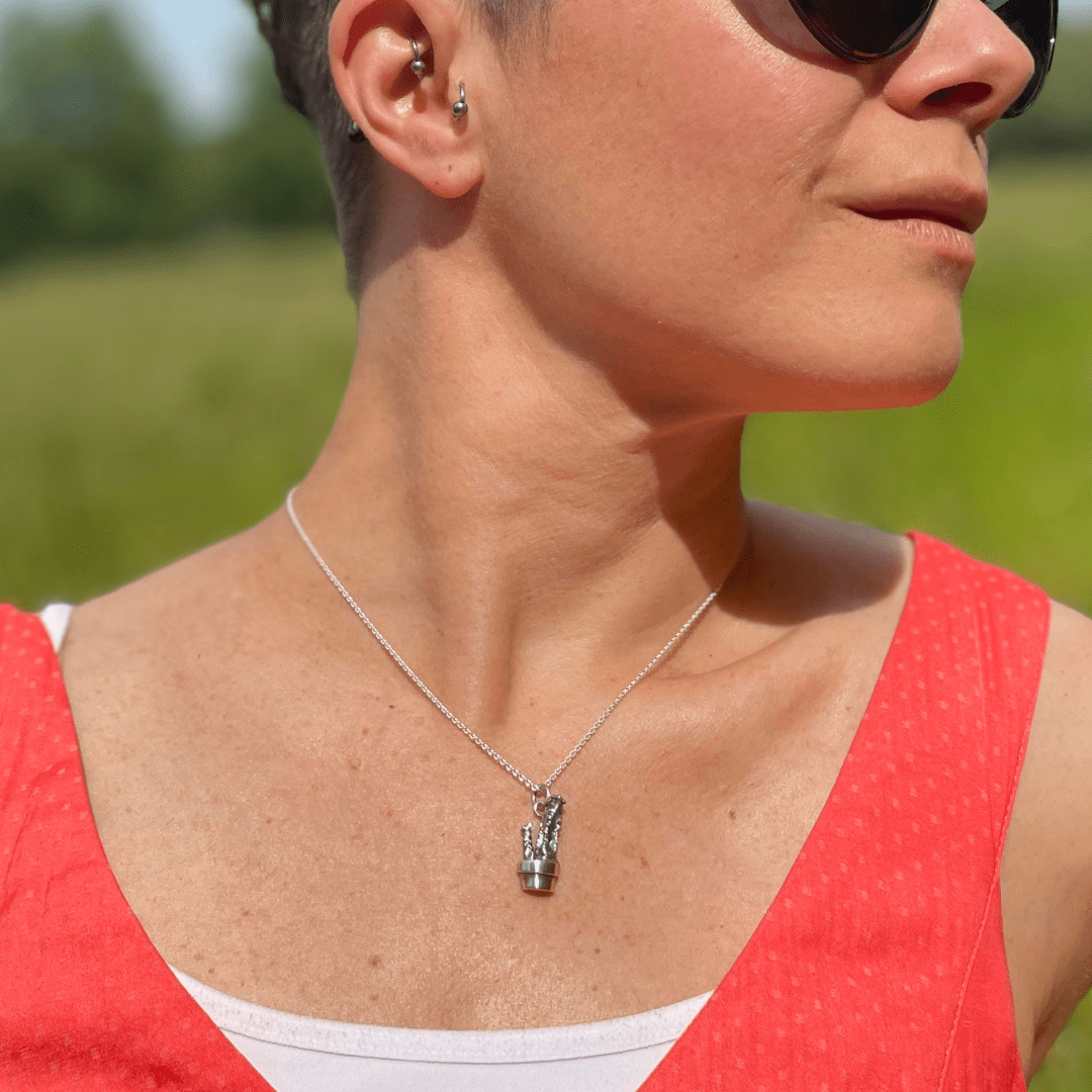 Cactus pendant in silver, handmade in Copenhagen
