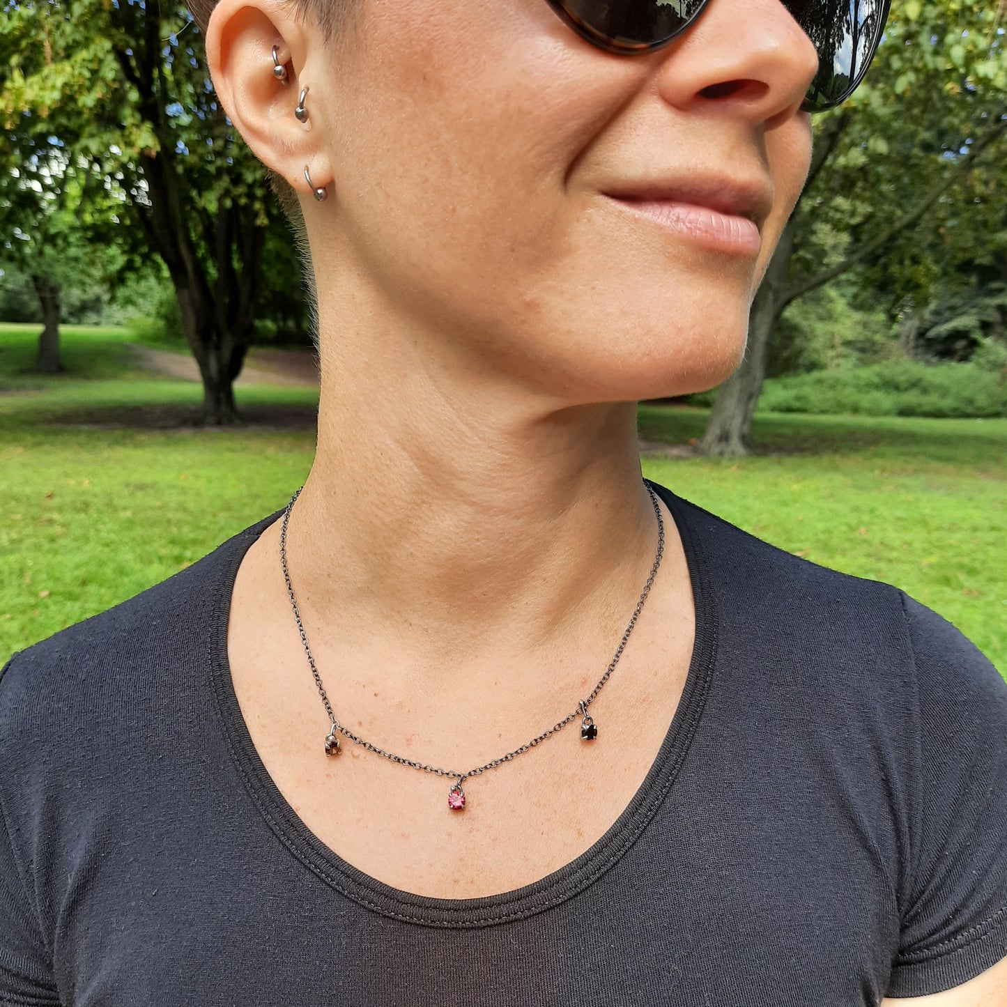 Artisan silver chain necklace with playful crystal details