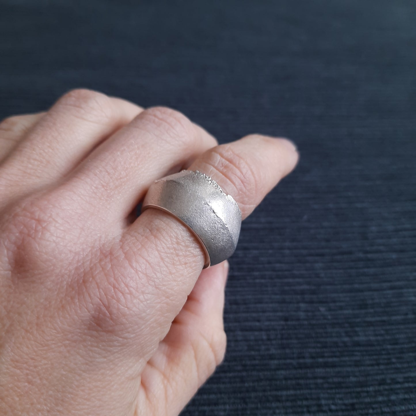 Chunky sand cast silver ring handmade by VerdeRame Jewels