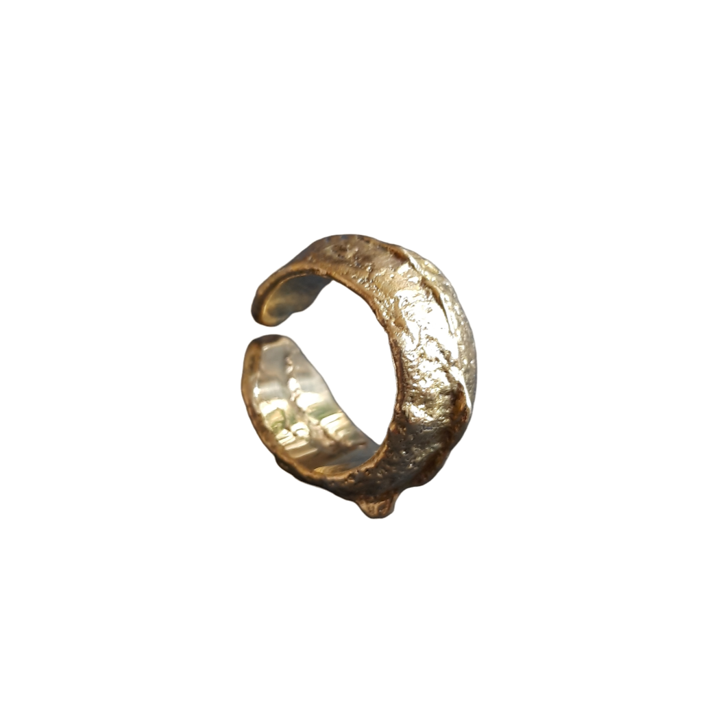 Chunky sand cast bronze ring handmade by VerdeRame Jewels