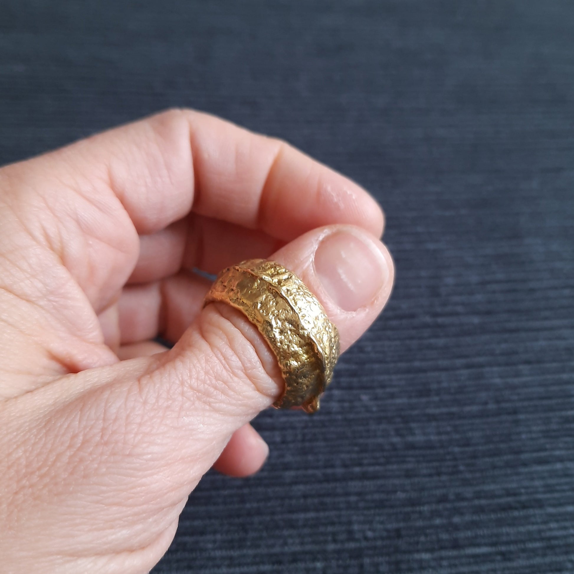 Chunky sand cast bronze ring handmade by VerdeRame Jewels