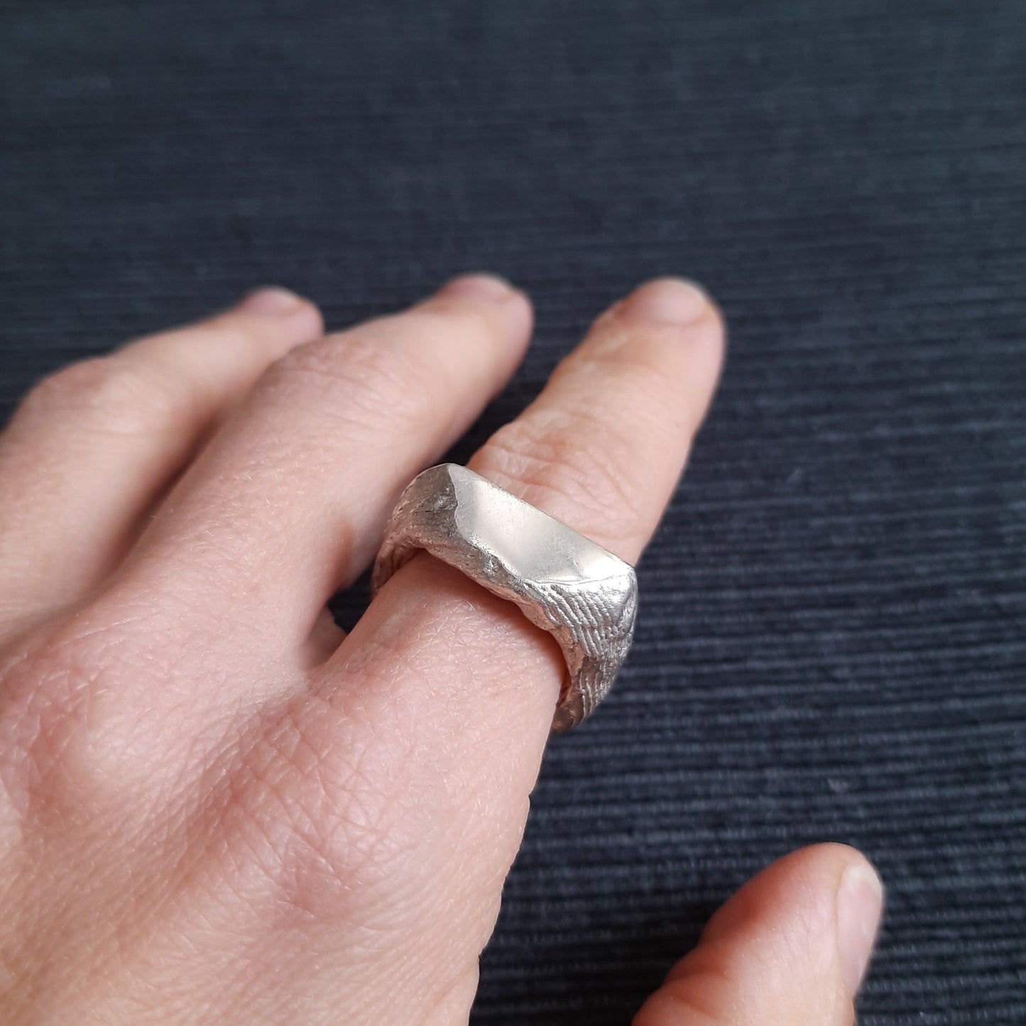 Cuttlefish cast signet ring handmade by VerdeRame Jewels