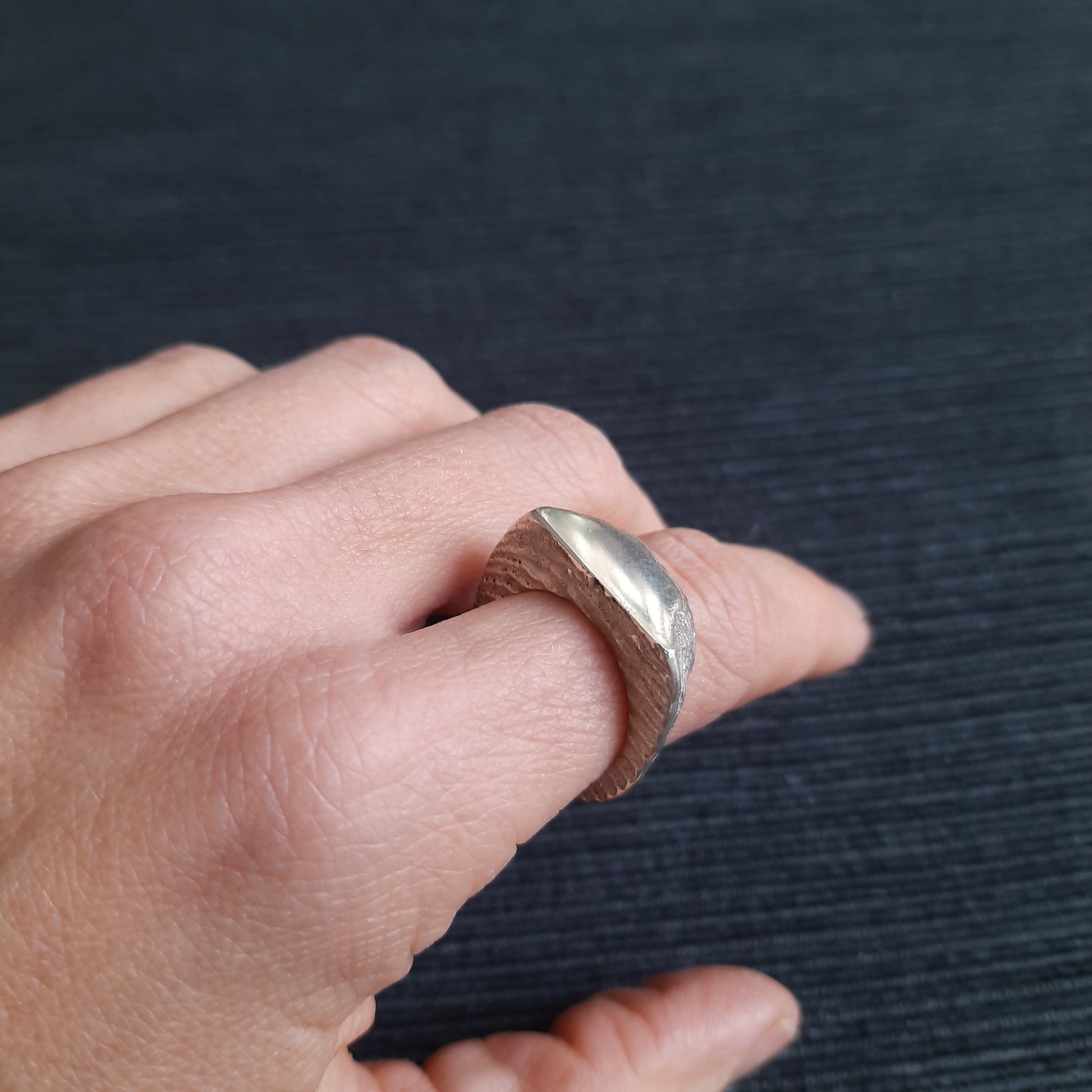 Cuttlefish cast signet ring handmade by VerdeRame Jewels