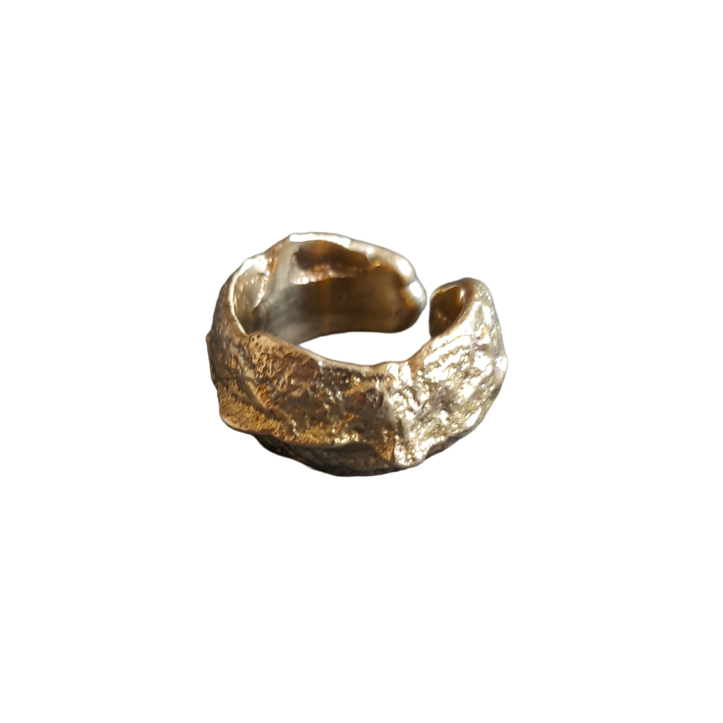 Chunky sand cast bronze ring handmade by VerdeRame Jewels