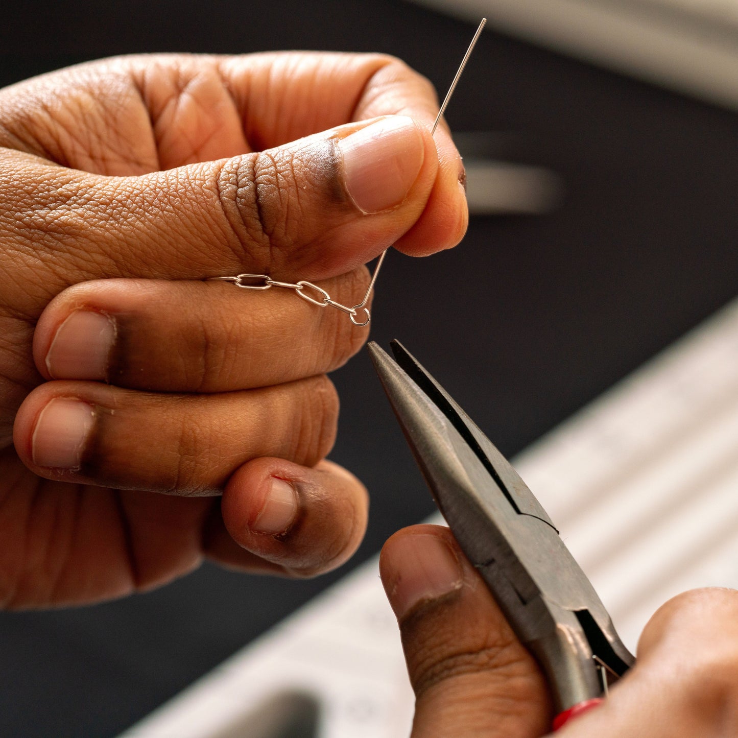 Close-up of bracelet making at workshop in Copenhagen by VerdeRame Jewels