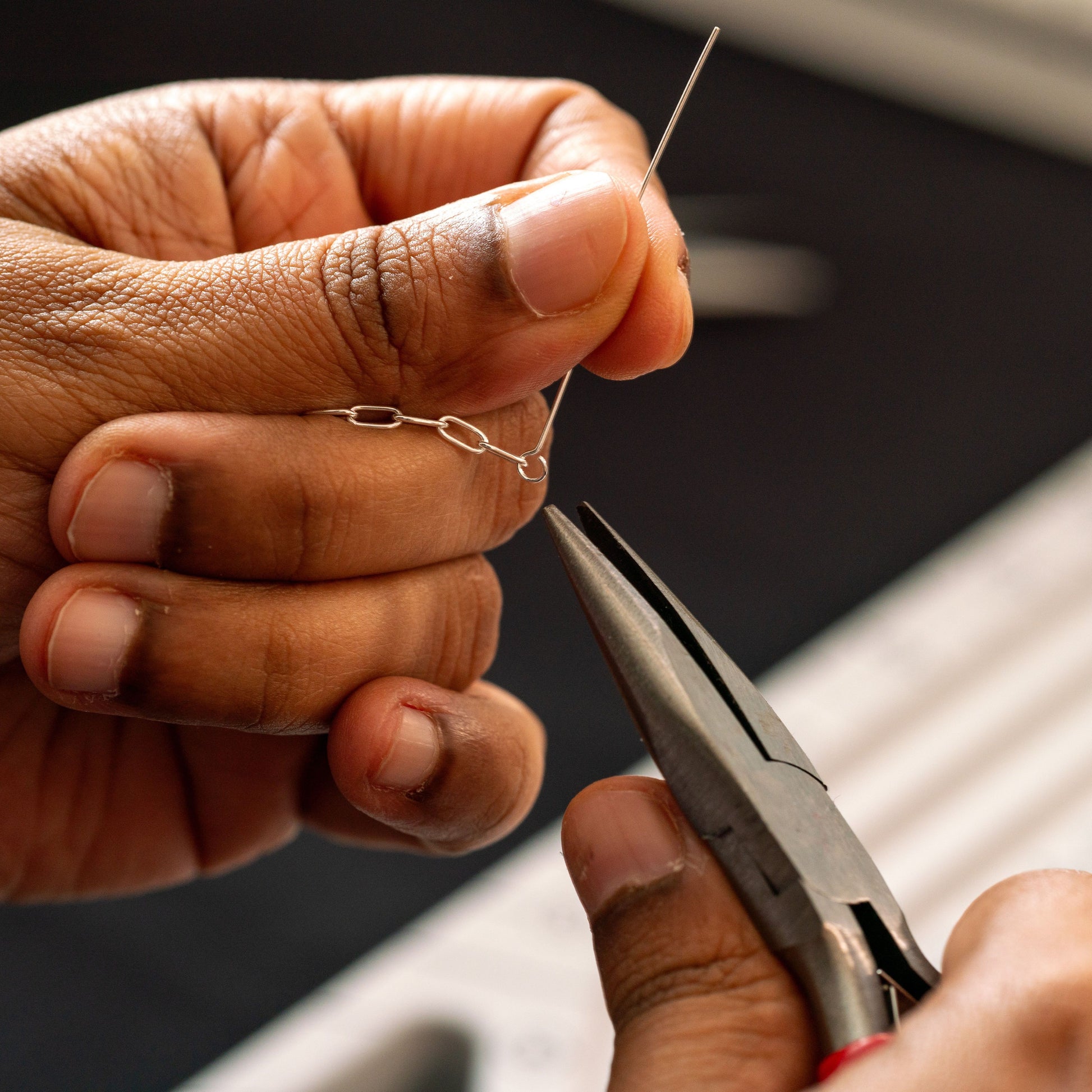 Close-up of bracelet making at workshop in Copenhagen by VerdeRame Jewels