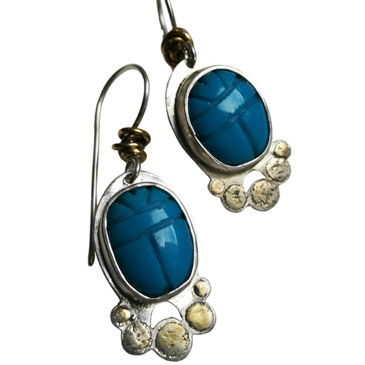 Scarab beetle turquoise and silver earrings by VerdeRame Jewels