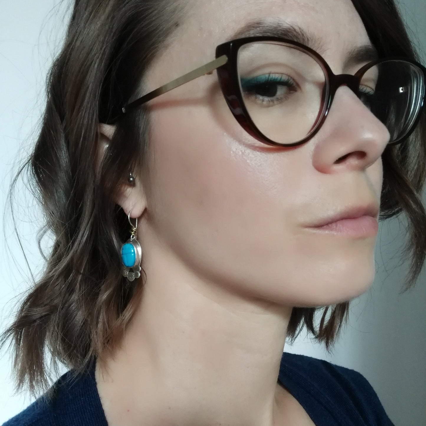 Scarab beetle turquoise and silver earrings by VerdeRame Jewels