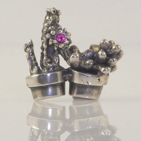 Double cactus pendant with pink zirconia by VerdeRame Jewels