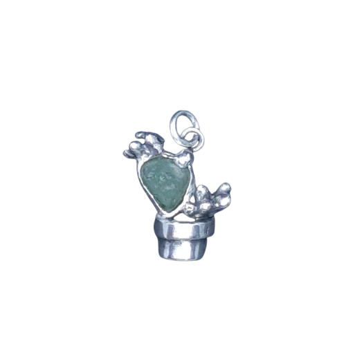 Silver cactus pendant with seaglass by VerdeRame Jewels