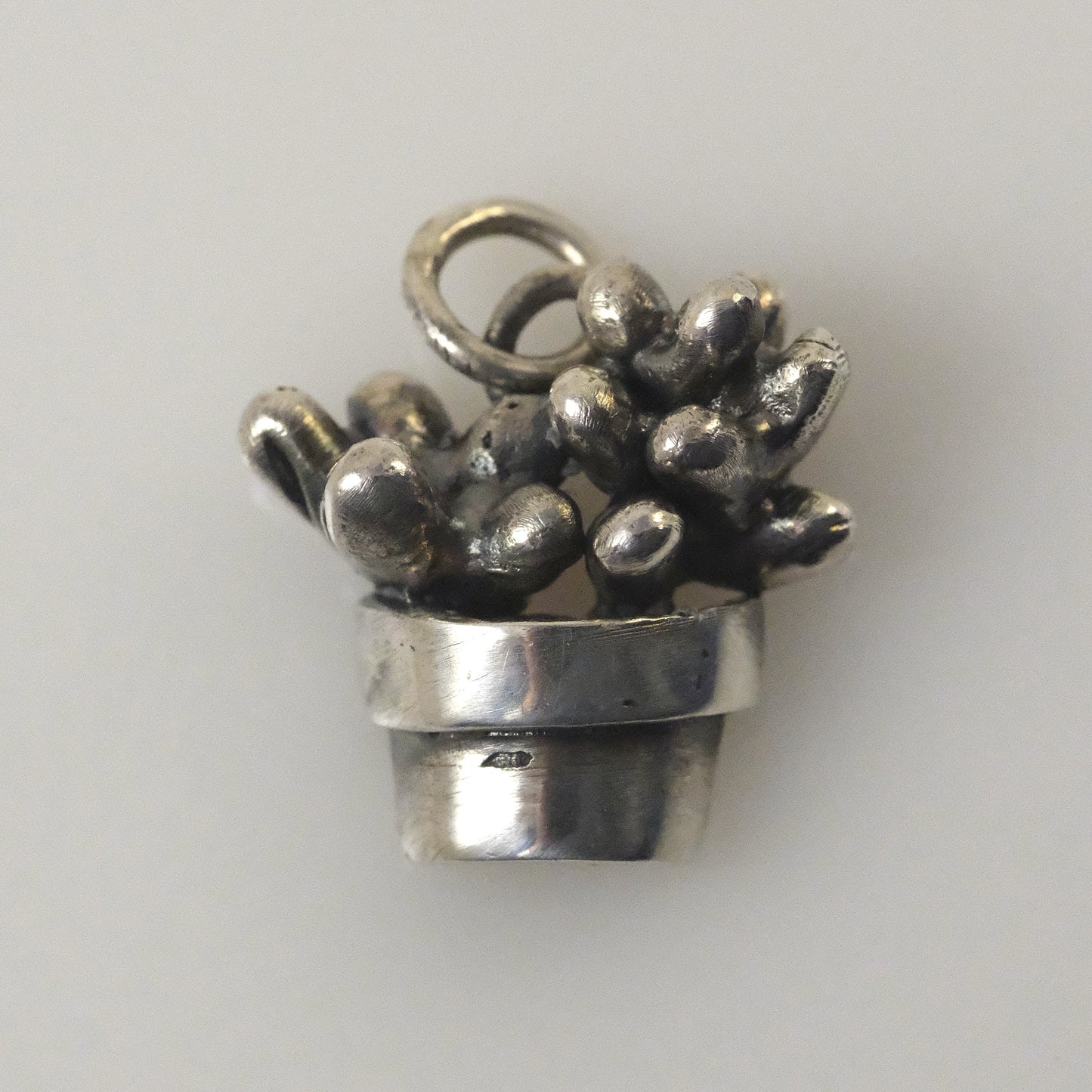 Silver cactus pendant handmade by VerdeRame Jewels