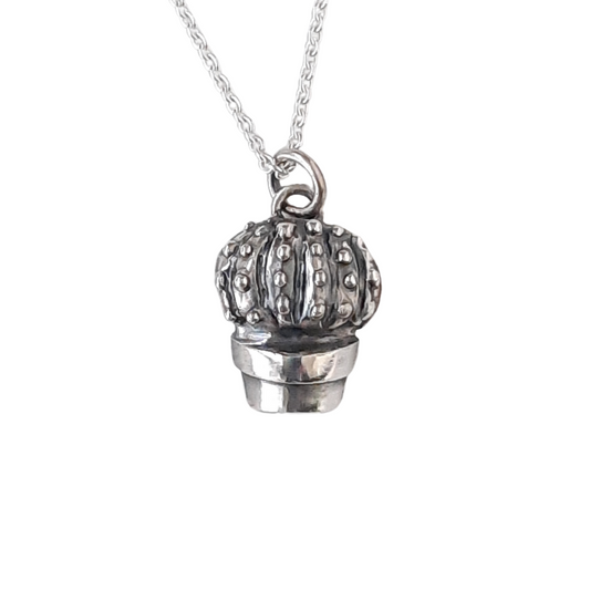 Silver cactus pendant handmade by VerdeRame Jewels