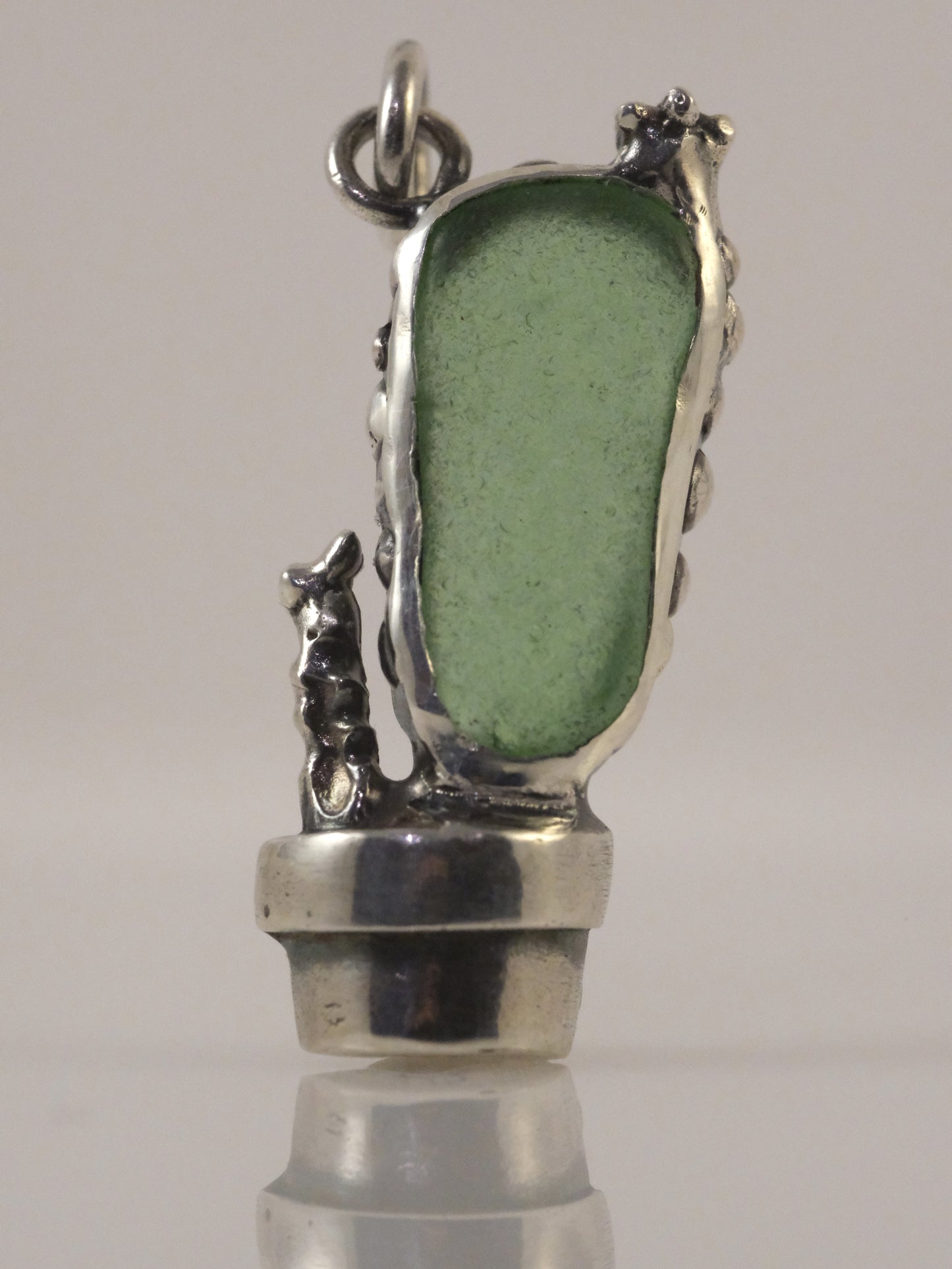 Silver cactus pendant handmade by VerdeRame Jewels