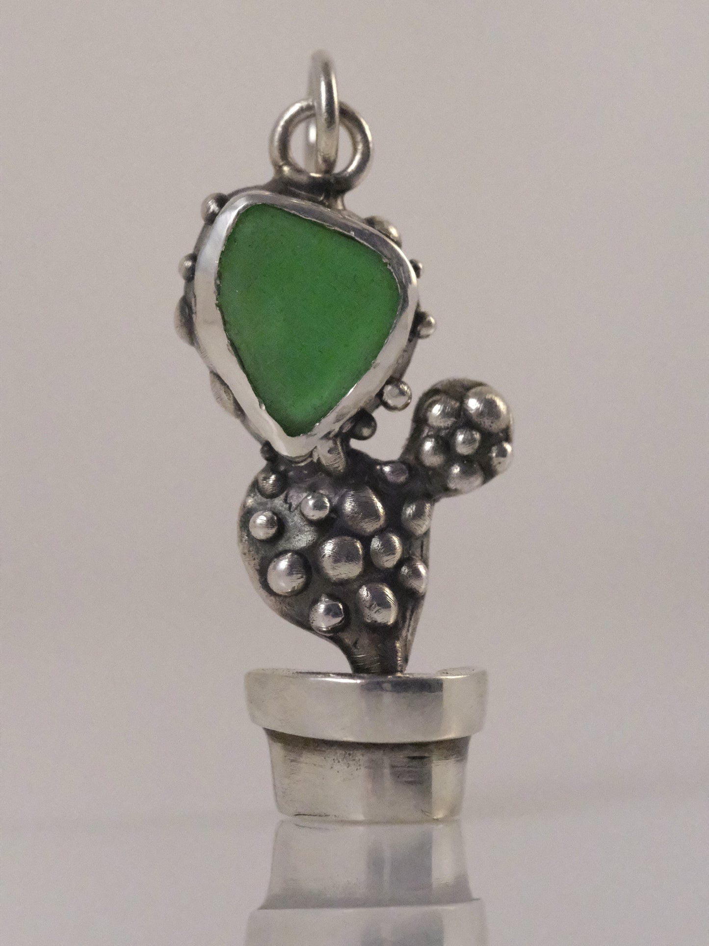 Silver cactus pendant handmade by VerdeRame Jewels