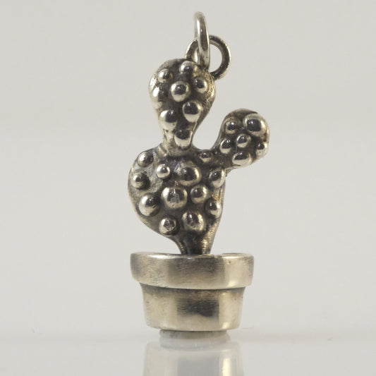 Silver cactus pendant handmade by VerdeRame Jewels