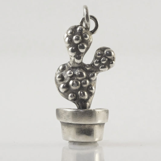 Silver cactus pendant handmade by VerdeRame Jewels
