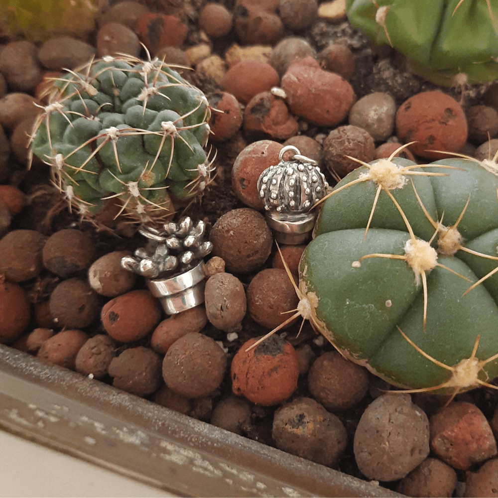 Silver cactus pendant handmade by VerdeRame Jewels