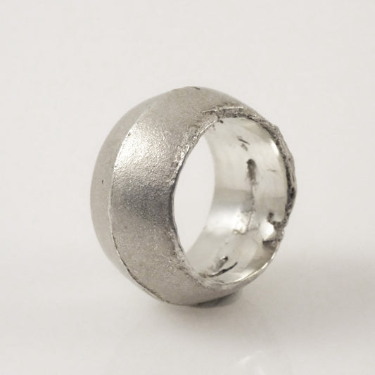 Chunky sand cast silver ring handmade by VerdeRame Jewels
