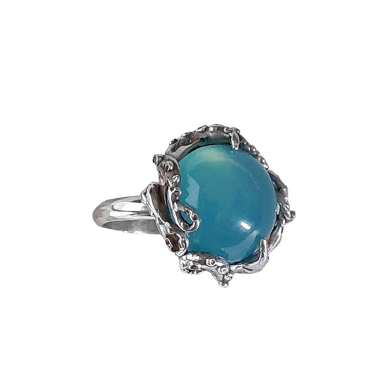 Silver octopus ring with blue chalcedony by VerdeRame Jewels