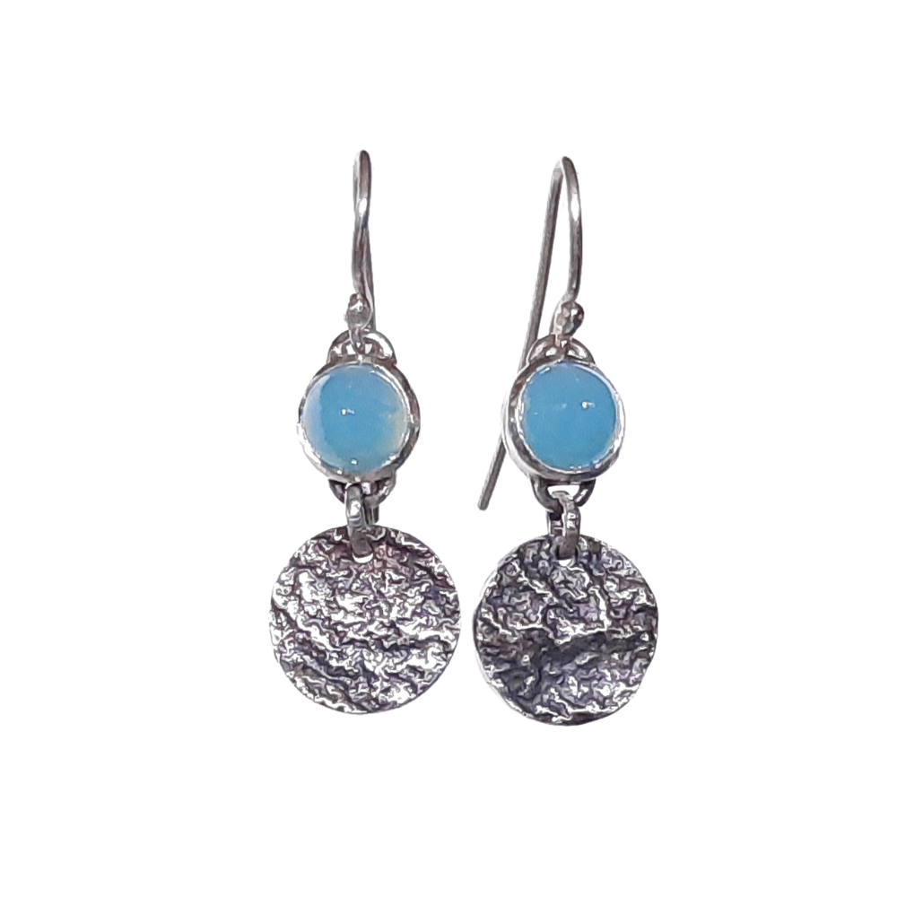 Reticulated silver and blue chalcedony earrings by VerdeRame Jewels