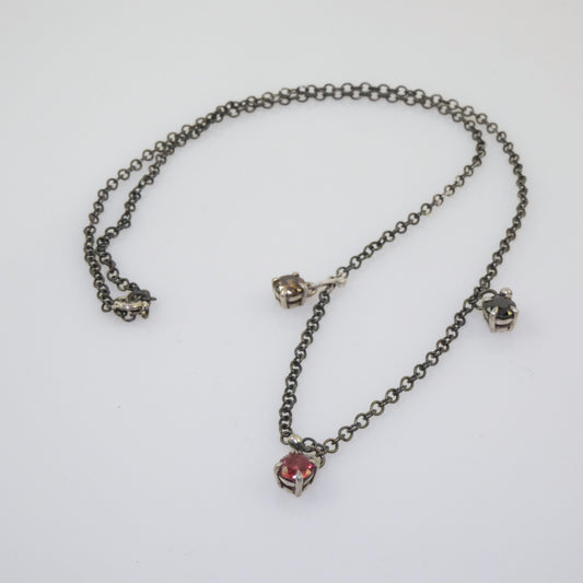 Quirky oxidised silver necklace with round crystals handmade by VerdeRame Jewels