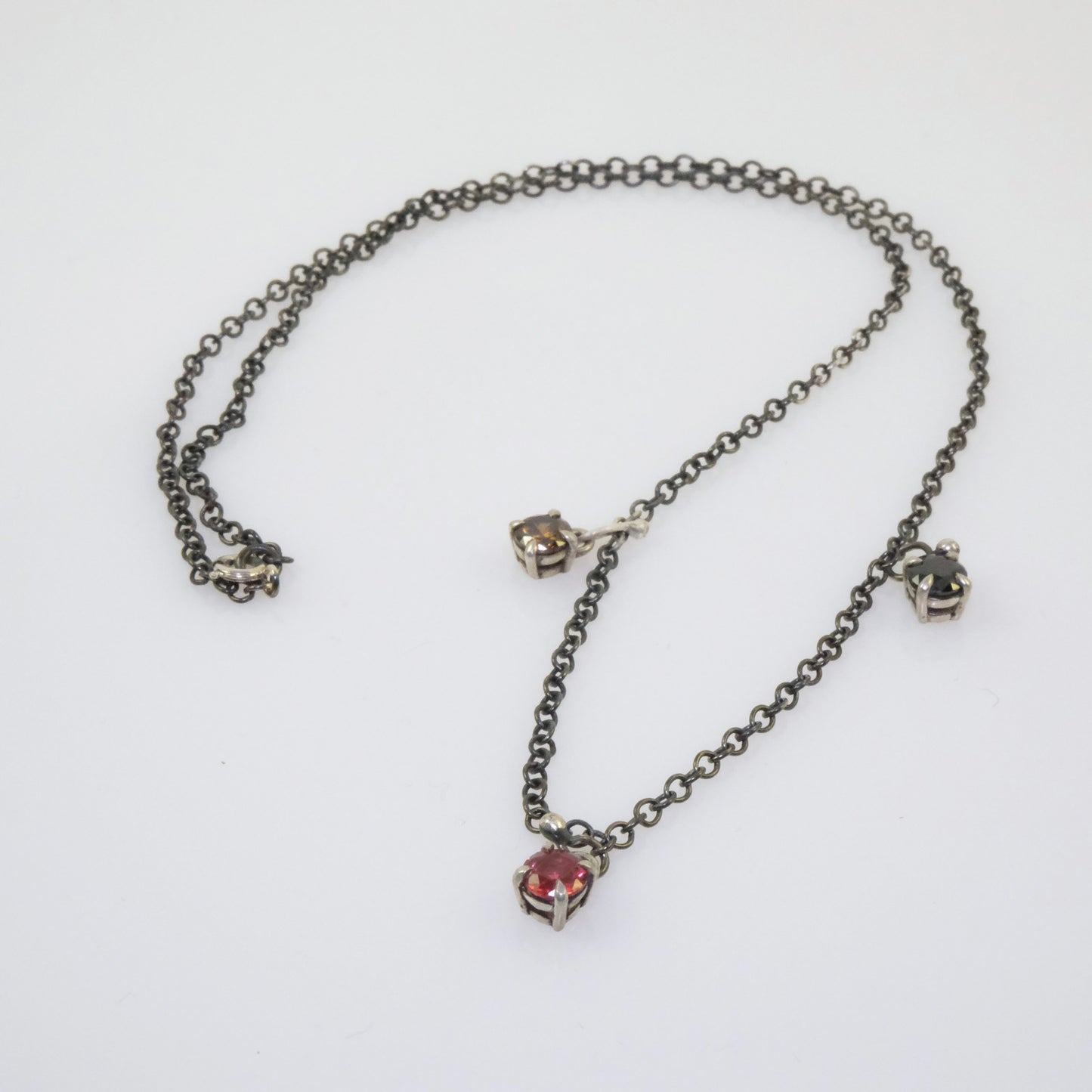 Quirky oxidised silver necklace with round crystals handmade by VerdeRame Jewels