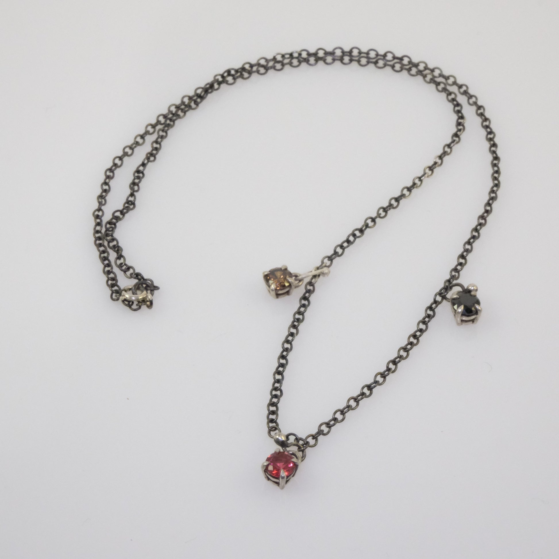 Quirky oxidised silver necklace with round crystals handmade by VerdeRame Jewels