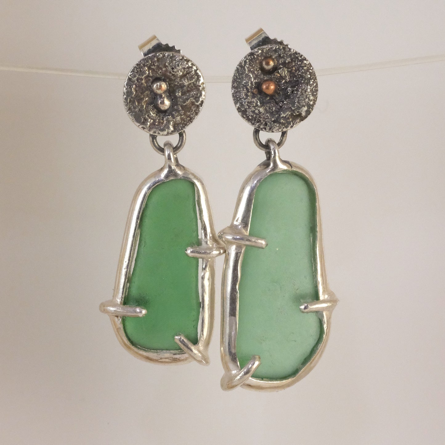 Sea glass studs handmade by VerdeRame Jewels