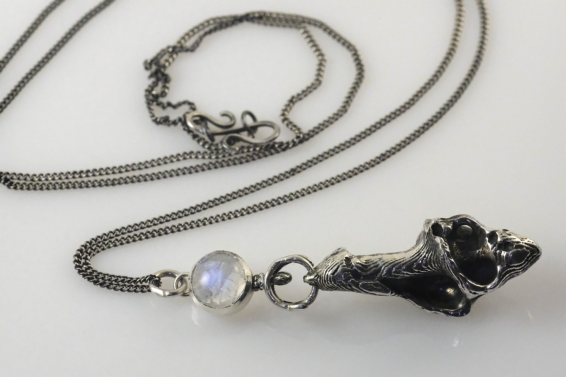 Cuttlefish cast sea shell silver pendant with moonstone by VerdeRame Jewels
