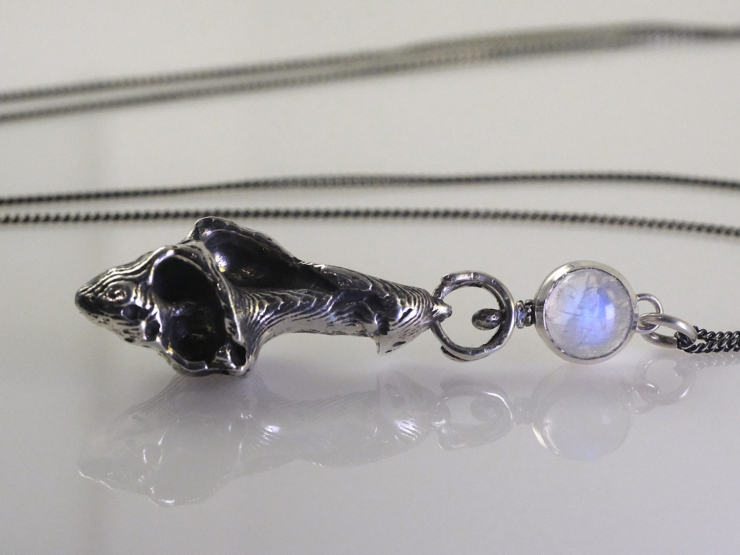 Cuttlefish cast sea shell silver pendant with moonstone by VerdeRame Jewels