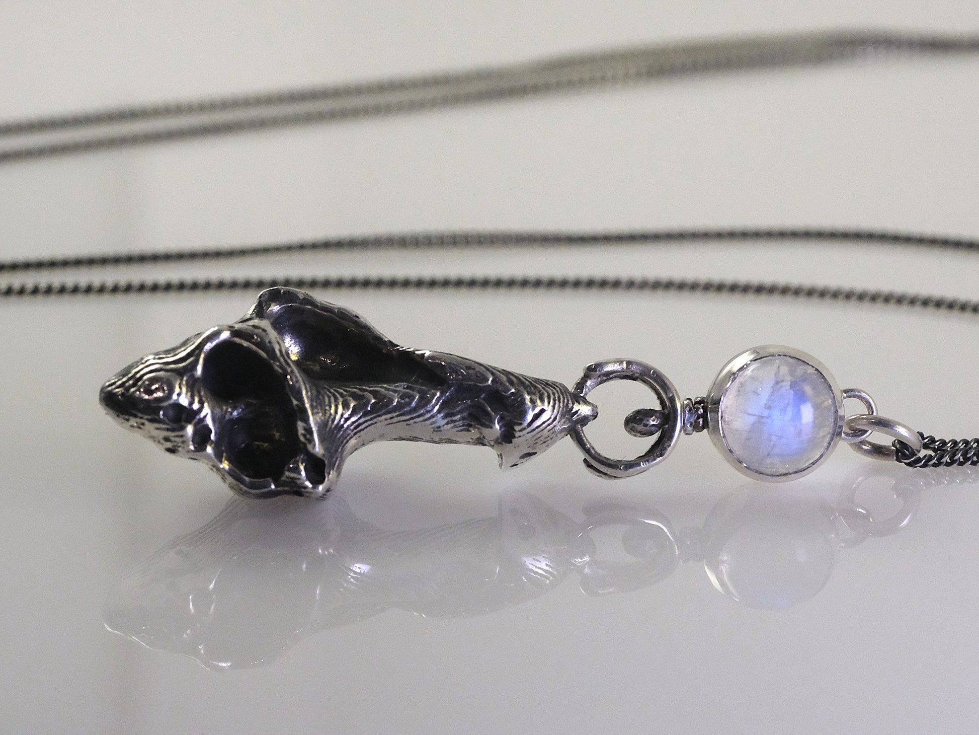 Cuttlefish cast sea shell silver pendant with moonstone by VerdeRame Jewels