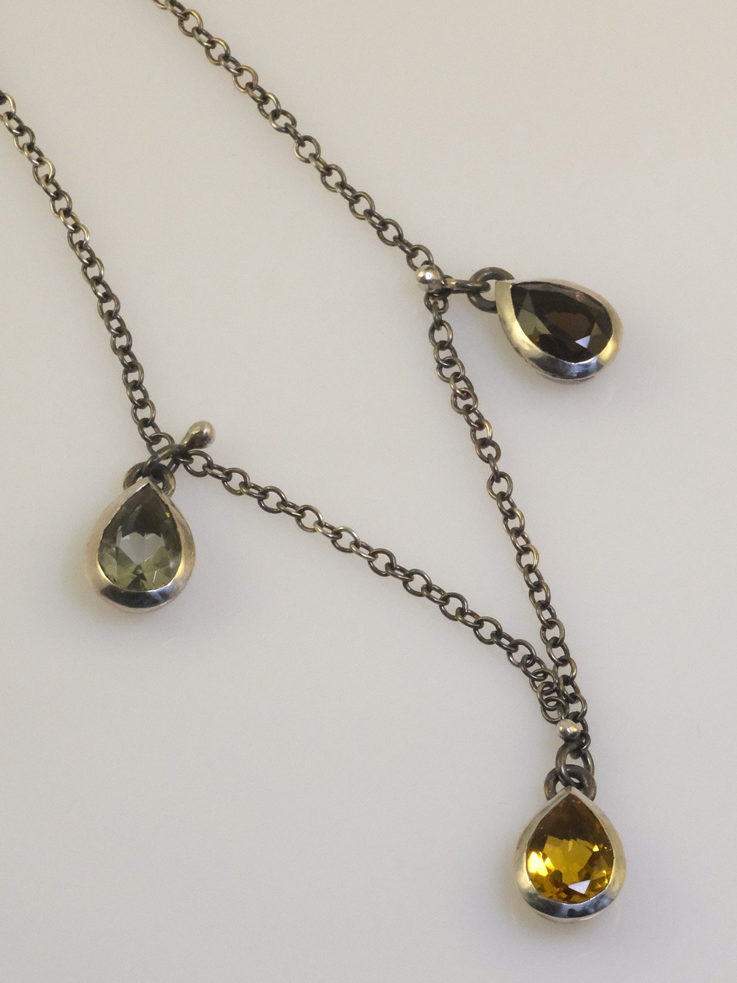 Quirky oxidised silver necklace with teardrop crystals handmade by VerdeRame Jewel