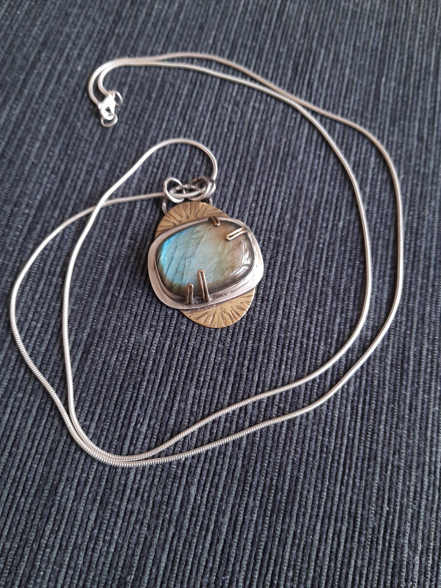 Labradorite, silver and brass pendant handmade by VerdeRame Jewels